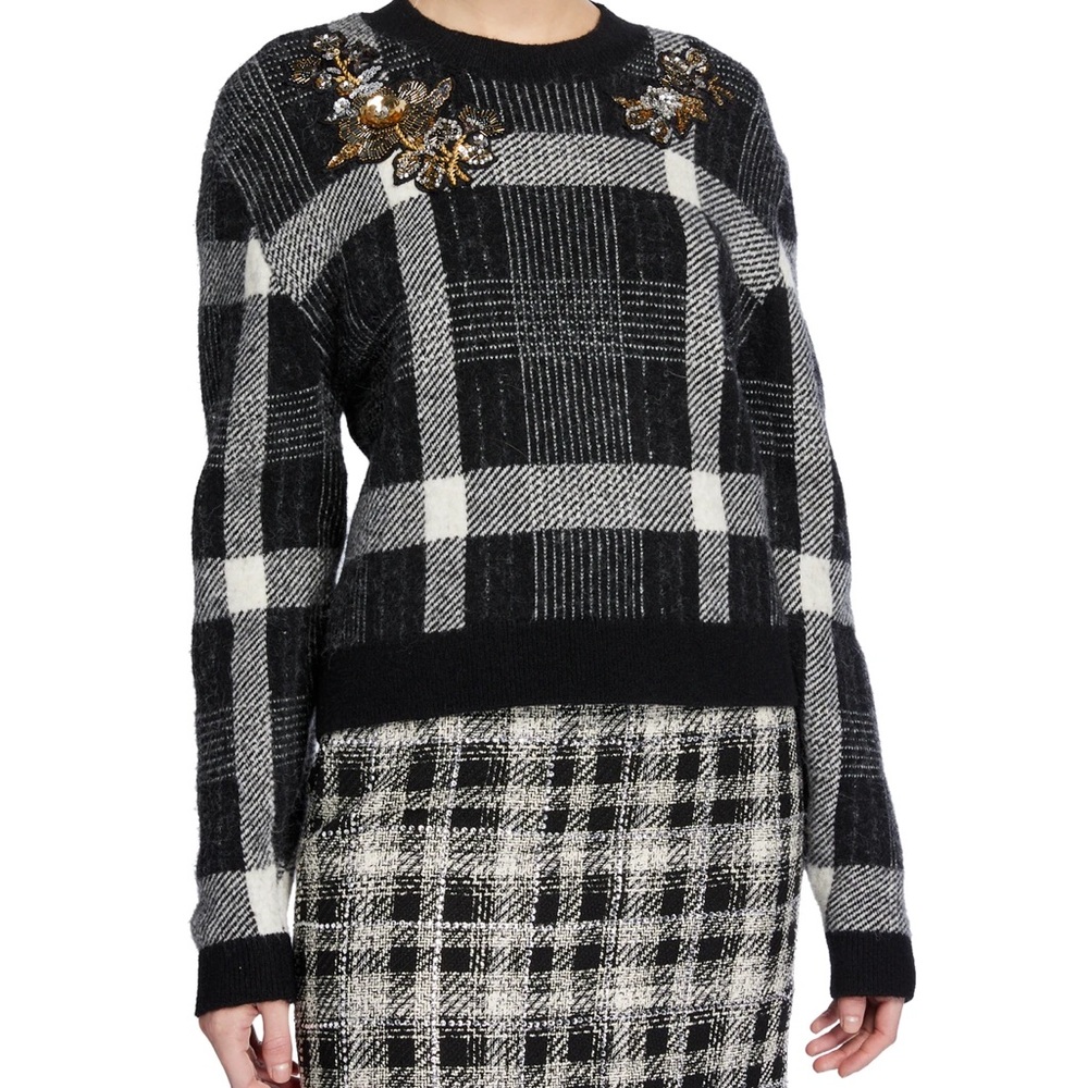 Veronica Beard Deana Embellished Wool/Alpaca Plaid